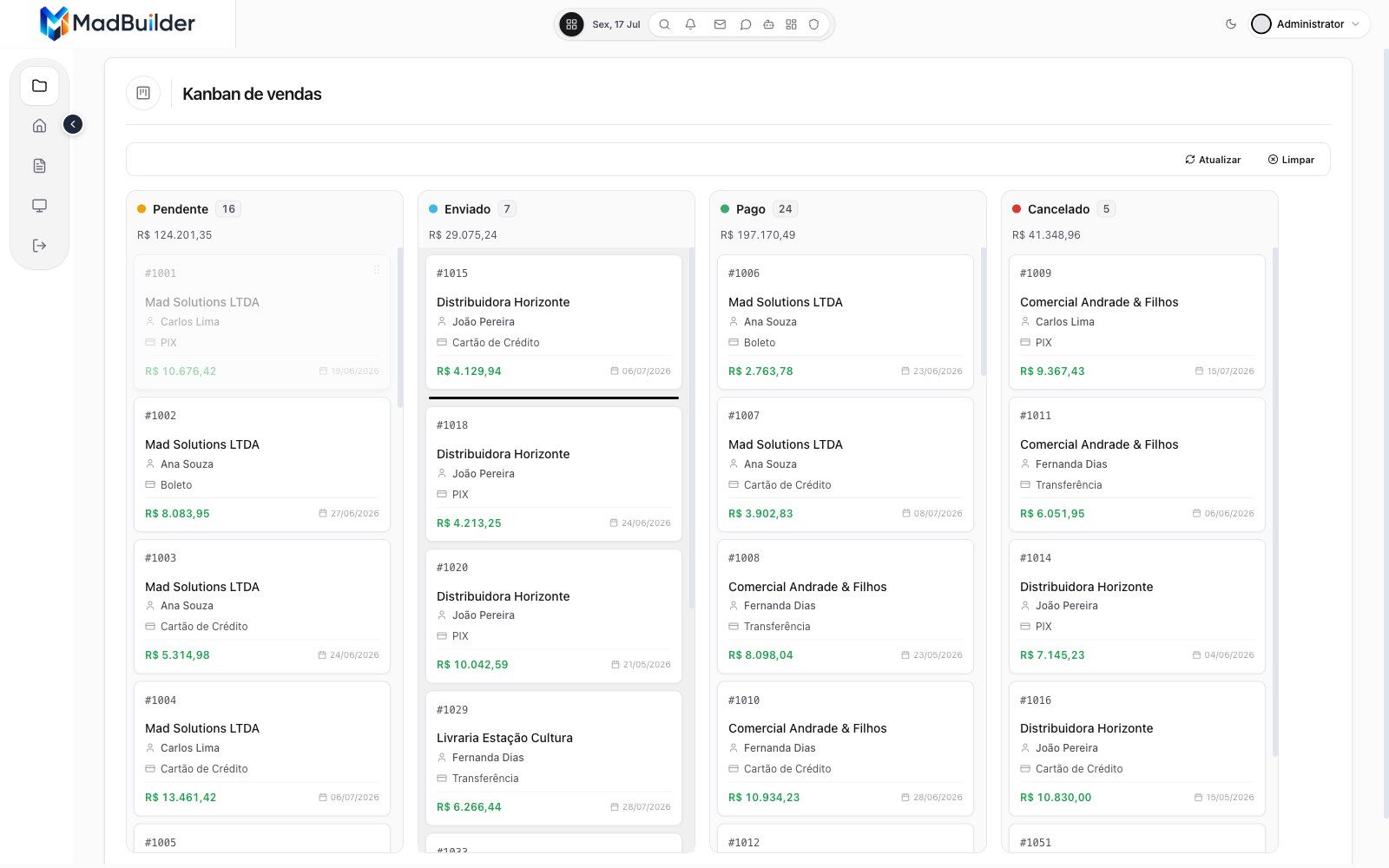Quadro Kanban gerado pelo MadBuilder