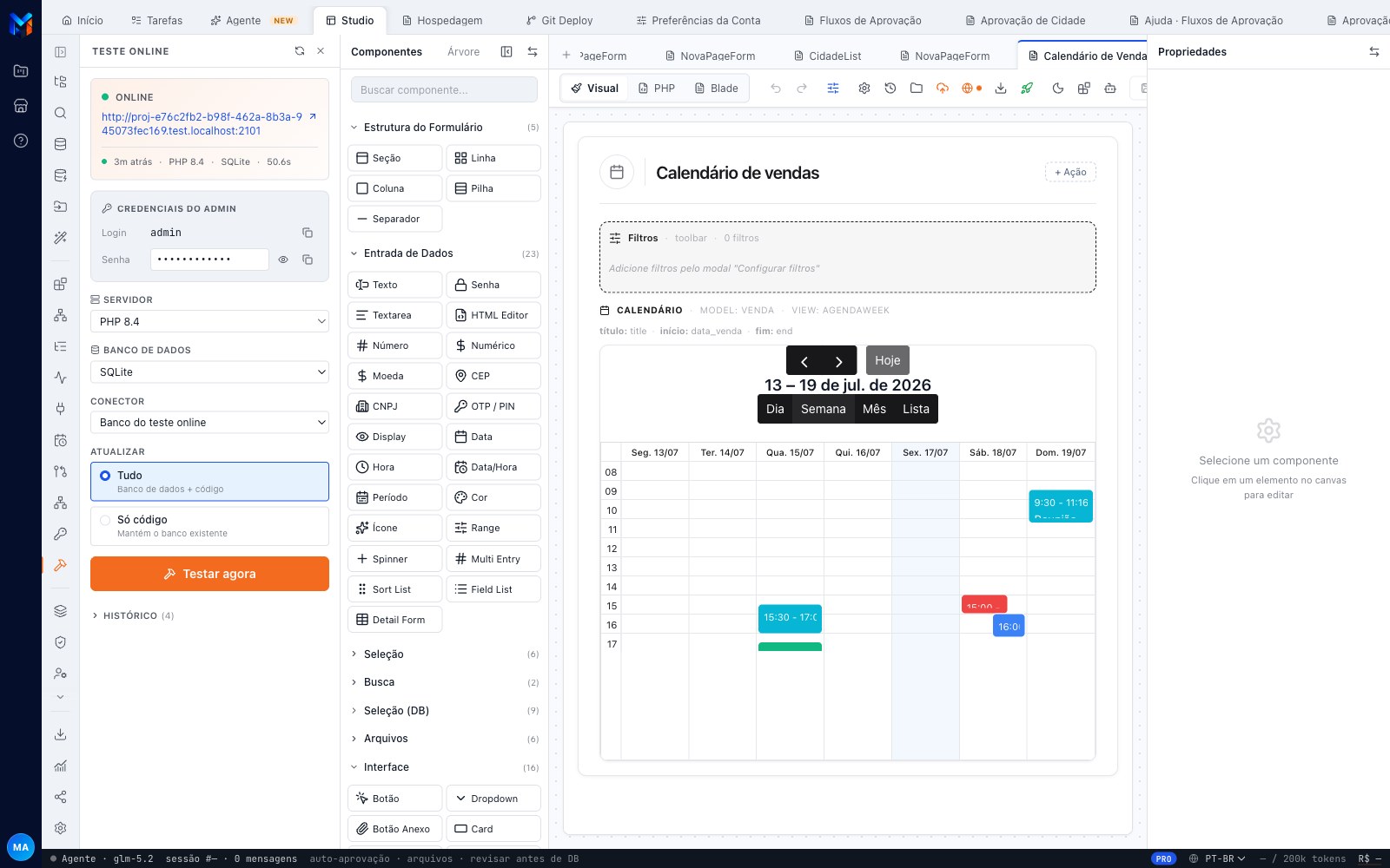 Calendário de eventos gerado pelo MadBuilder